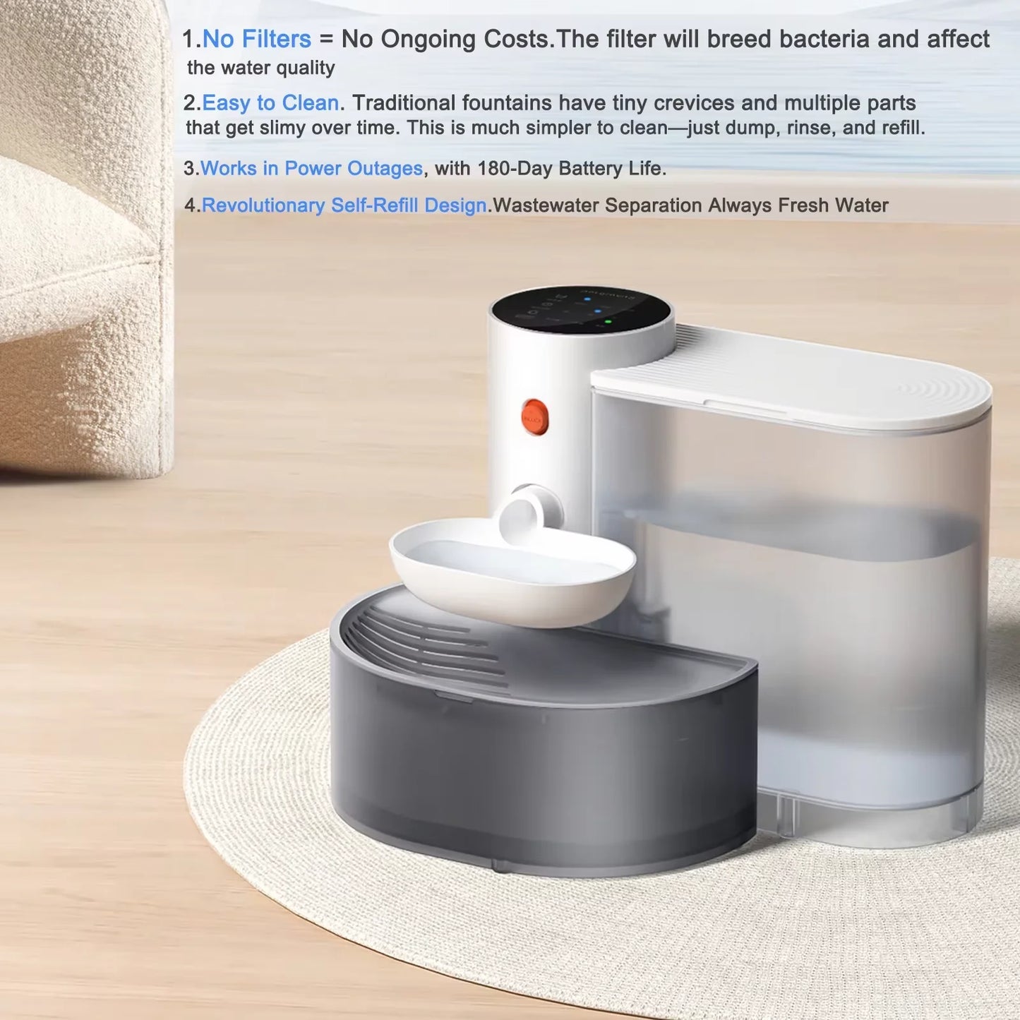 Fontaine à eau intelligente, sans fil,  3L sans filtre