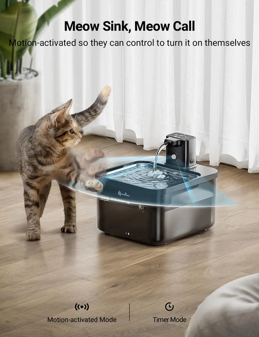 Fontaine à eau automatique pour chat, 2,5L en acier inoxydable, sans fil, batterie et capteur