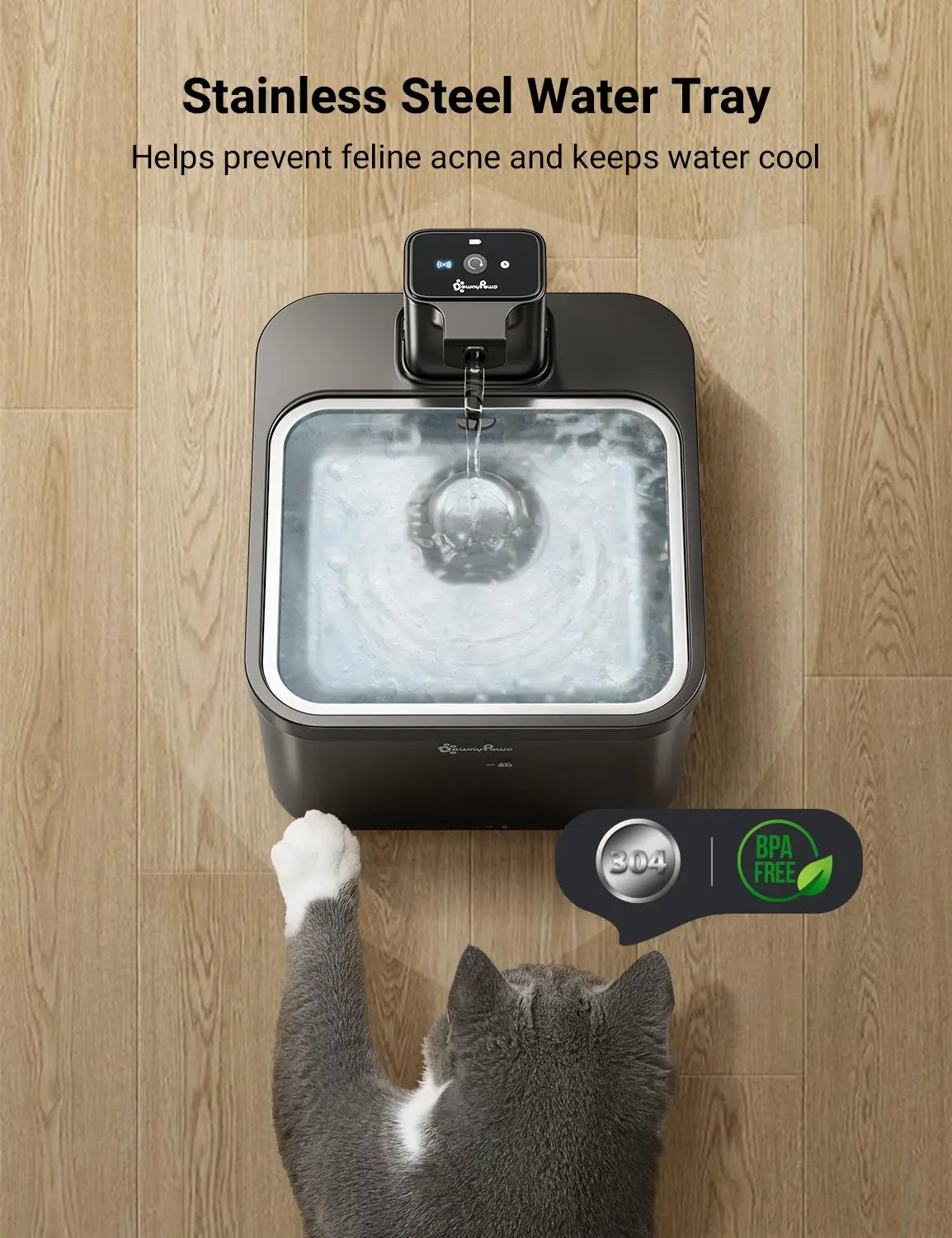 Fontaine à eau automatique pour chat, 2,5L en acier inoxydable, sans fil, batterie et capteur