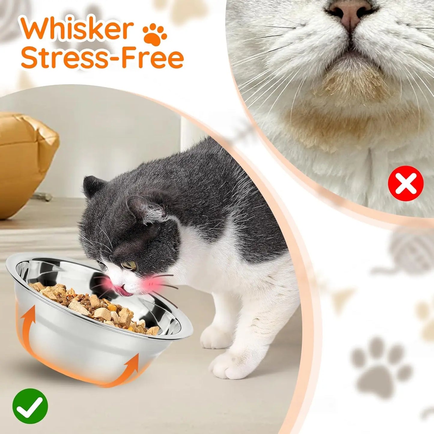 3 bols en acier inoxydable pour chats, finition bois, inclinés à 15 °