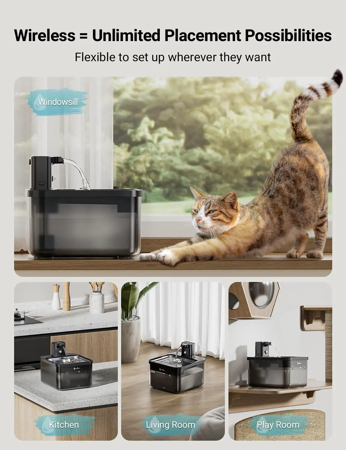 Fontaine à eau automatique pour chat, 2,5L en acier inoxydable, sans fil, batterie et capteur