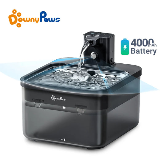 Fontaine à eau automatique pour chat, 2,5L en acier inoxydable, sans fil, batterie et capteur