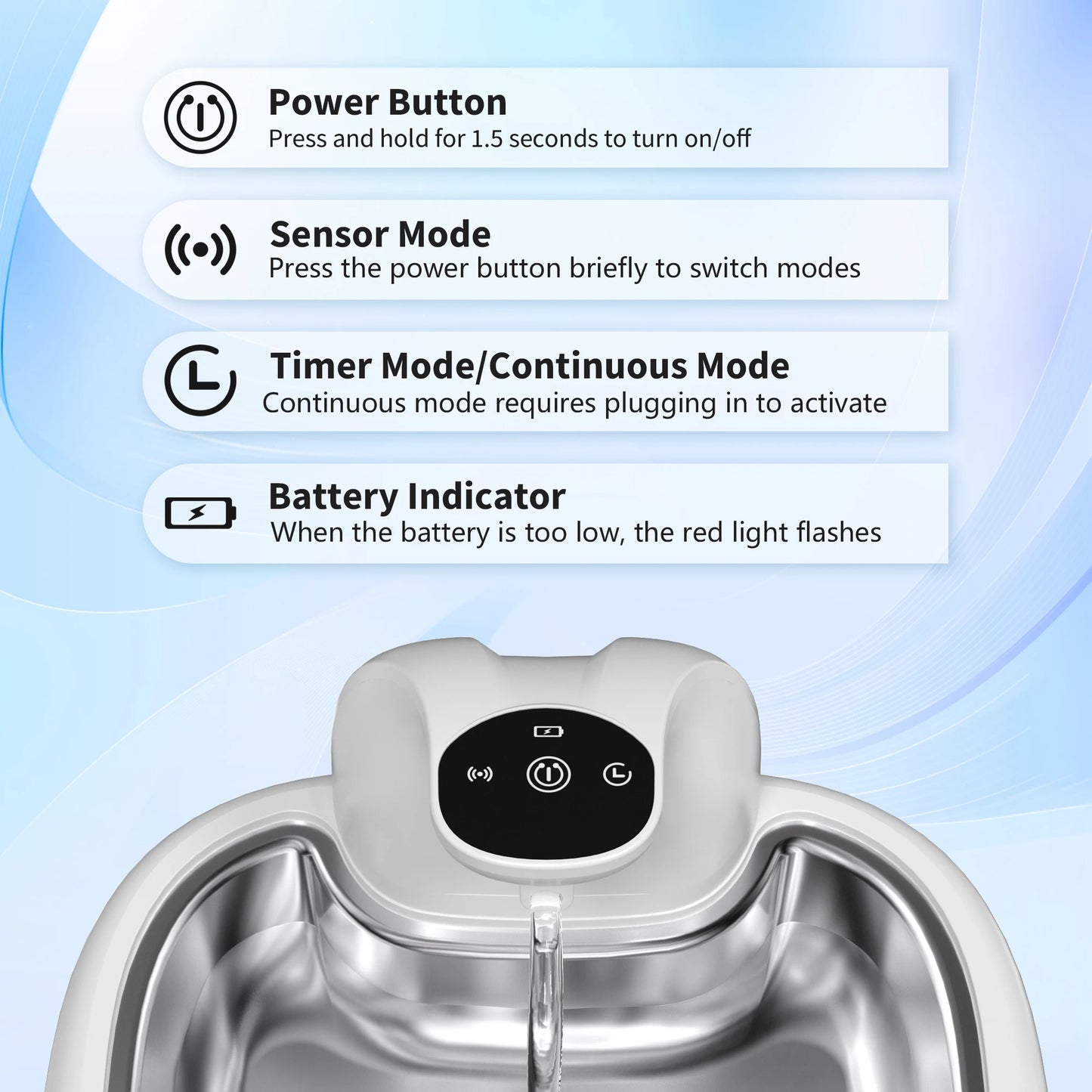 Fontaine sans fil avec réceptacle inoxydable de 3.5L