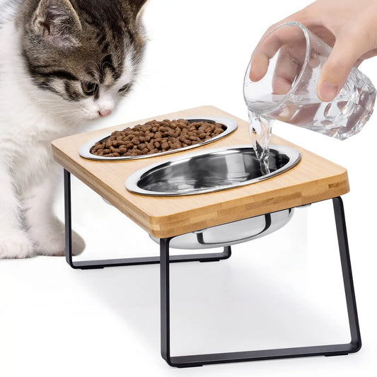 2 bols en acier inoxydable pour chats, inclinés à 15 °