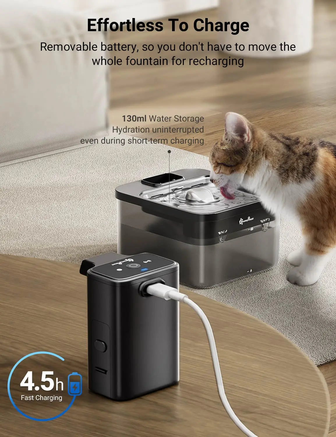 Fontaine à eau automatique pour chat, 2,5L en acier inoxydable, sans fil, batterie et capteur