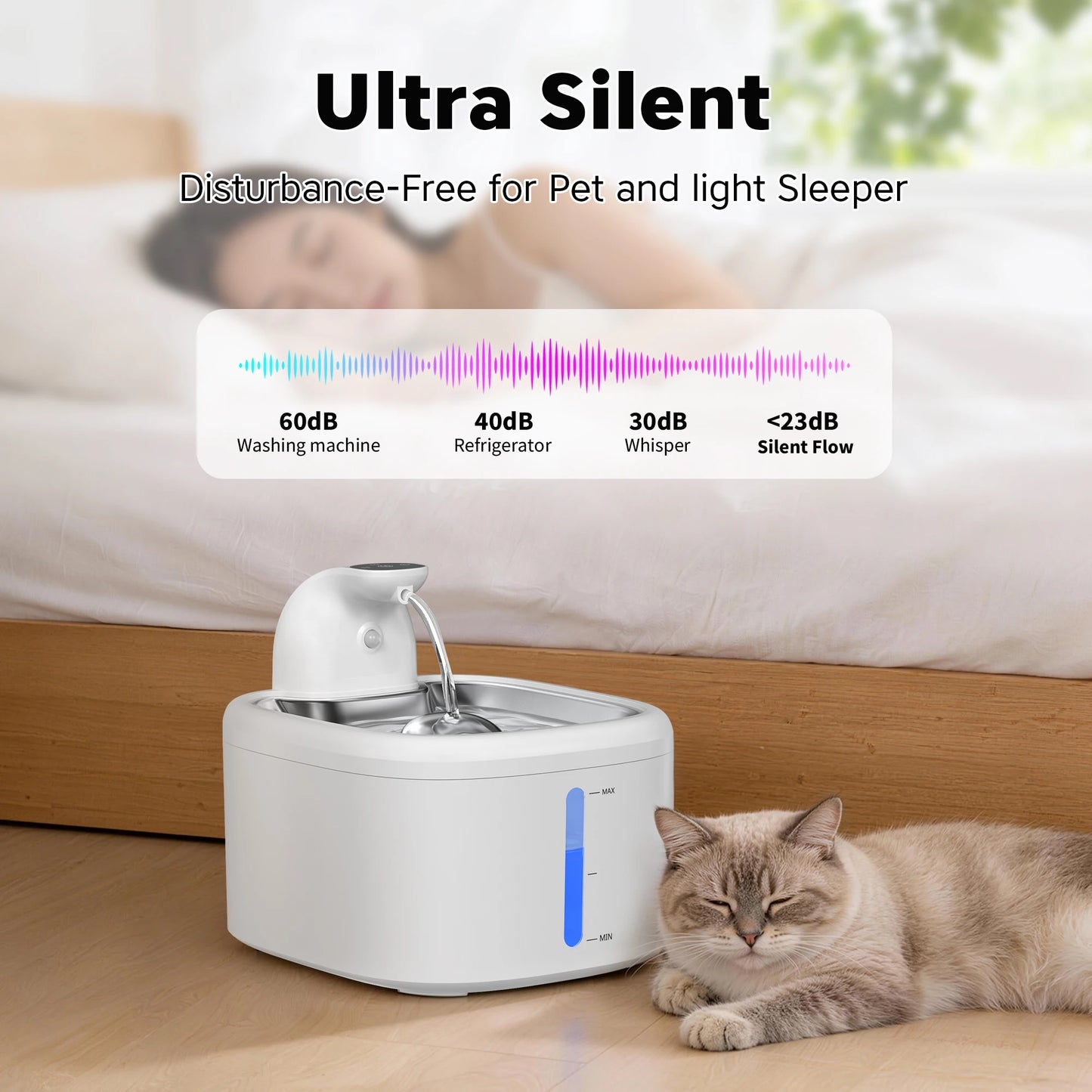 Fontaine sans fil avec réceptacle inoxydable de 3.5L