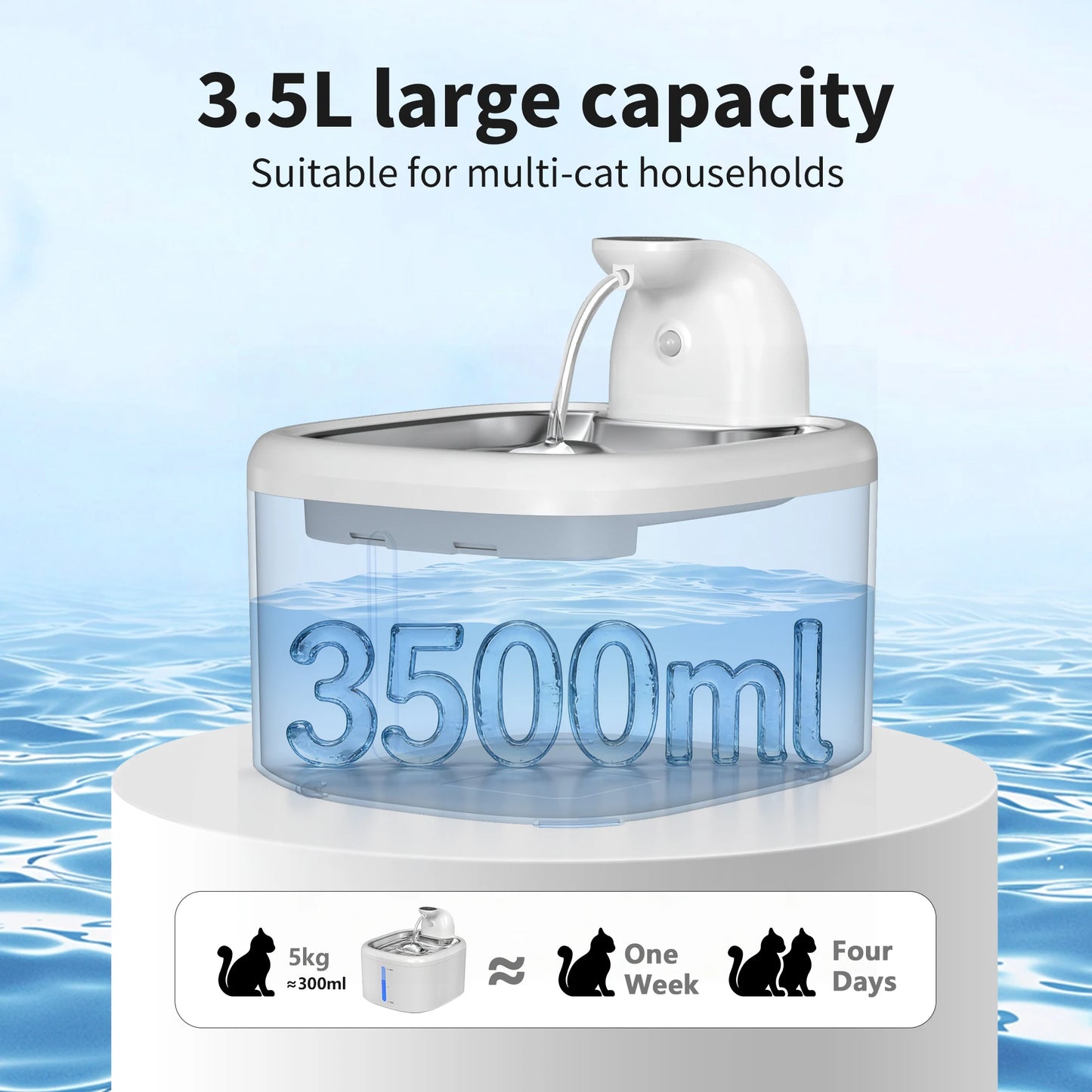 Fontaine sans fil avec réceptacle inoxydable de 3.5L